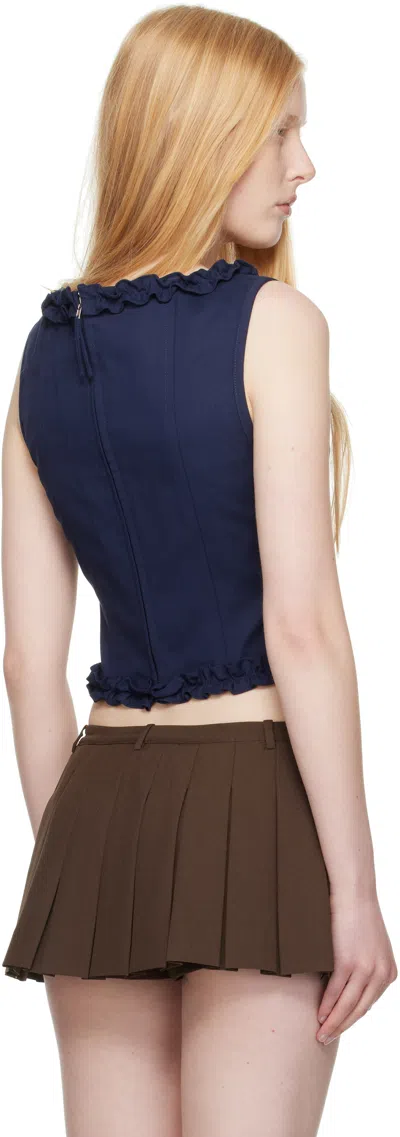 Sandy Liang Navy Piper Corset Top In Blue