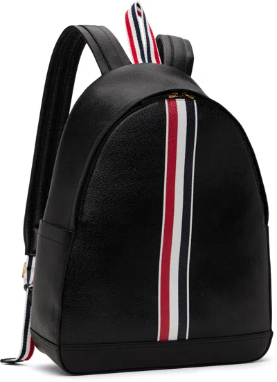 Thom Browne Rwb Stripe Pebbled Leather Backpack In Black