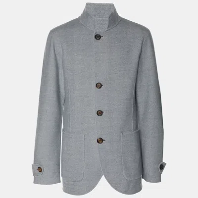 Pre-owned Eleventy Blue/grey Wool Reversible Jacket Xxl