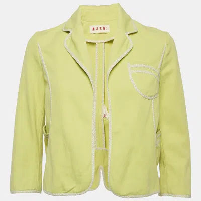 Pre-owned Marni Green Canvas Contrast Trimmed Open Front Jacket M