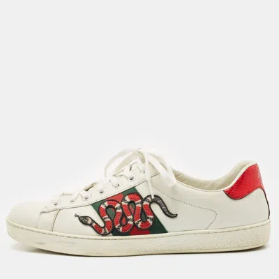 Pre-owned Gucci White Leather Ace Lace Up Sneakers Size 43