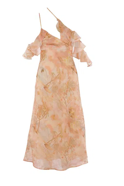 Zimmermann Floral Print Midi Dress With Ruffled Sleeves