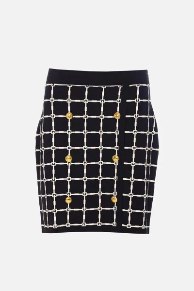 Elisabetta Franchi Black Jacquard Mini Skirt With Logo And Gold Buttons