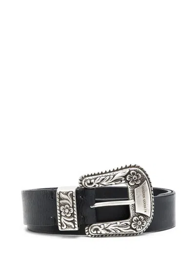 Golden Goose Leather Decorative-buckle Belt In Black