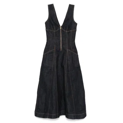 Self-portrait V-neck Denim Midi Dresses In Blue