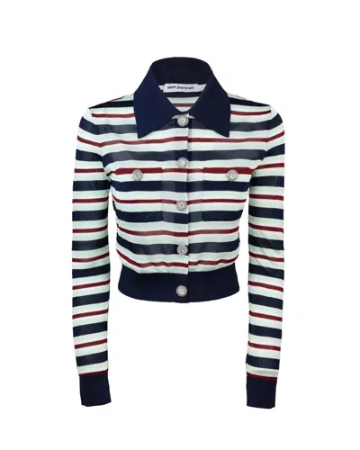 Self-portrait Navy Striped Viscose Knit Sweaters And Cardigans Multicolor In Multi