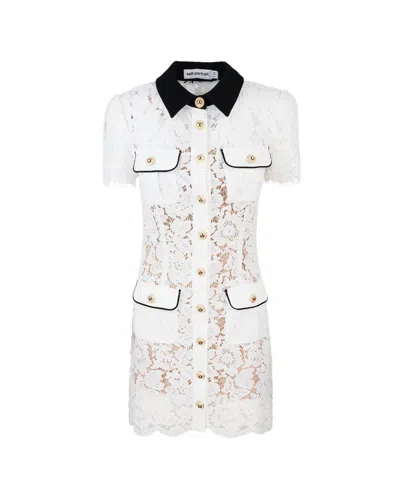 Self-portrait Delicate Lace Dress With Structured Pockets In White