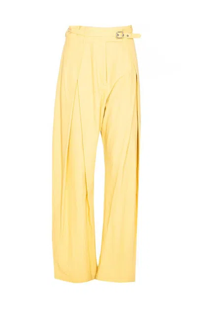 Pinko Belted Butter Yellow Trouser With Layered Details In Yellow