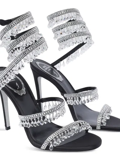 René Caovilla Chandelier 105 Rhinestone Embellished Sandals In Black