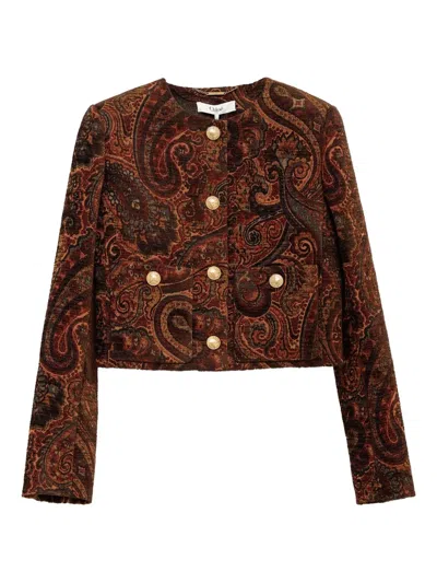 Chloé Boxy Collarless Jacket In Tapestry Jacquard In Brown