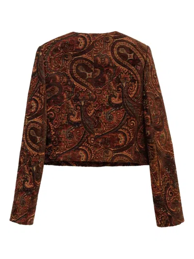 Chloé Boxy Collarless Jacket In Tapestry Jacquard In Brown
