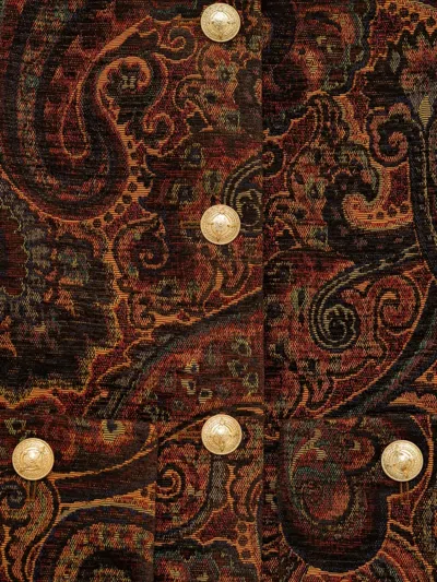 Chloé Boxy Collarless Jacket In Tapestry Jacquard In Brown