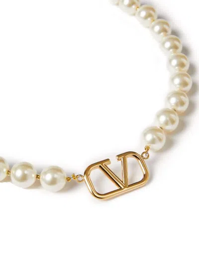 Valentino Vlogo Signature Metal And Swarovski Pearls Necklace