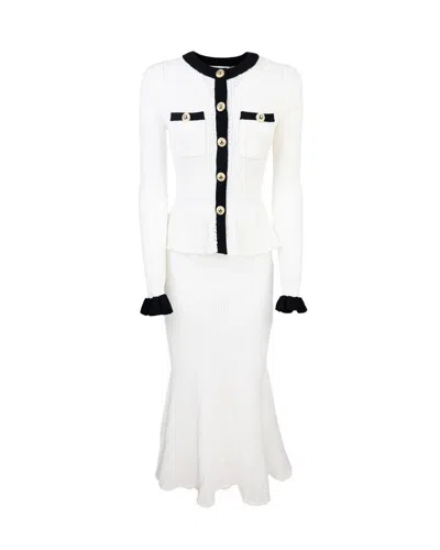 Self-portrait Pointelle Knit Contrast Midi Dress