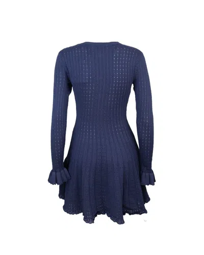 Self-portrait Perforated Knit Short Dress With Removable Lace Brooch In Blue