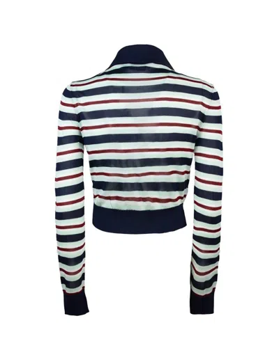Self-portrait Navy Striped Viscose Knit Sweaters And Cardigans Multicolor In Multi