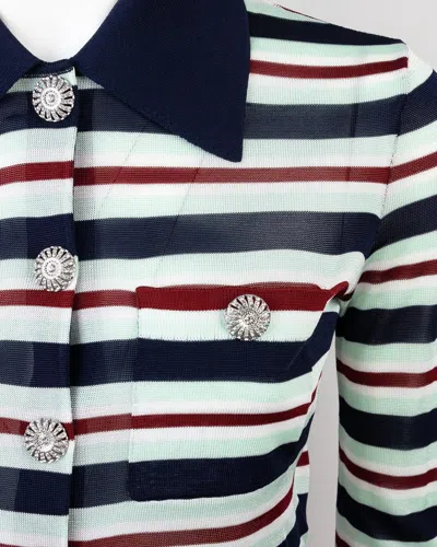 Self-portrait Navy Striped Viscose Knit Sweaters And Cardigans Multicolor In Multi