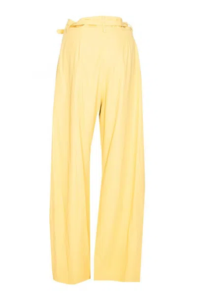 Pinko Belted Butter Yellow Trouser With Layered Details In Yellow
