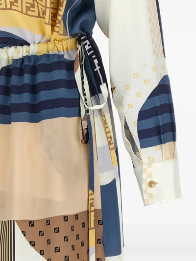 Fendi Midi Chemisier Patchwork Dress In Multi