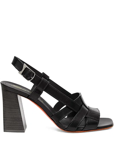 Santoni Woman Sandals Dark Brown Size 8 Leather In Black