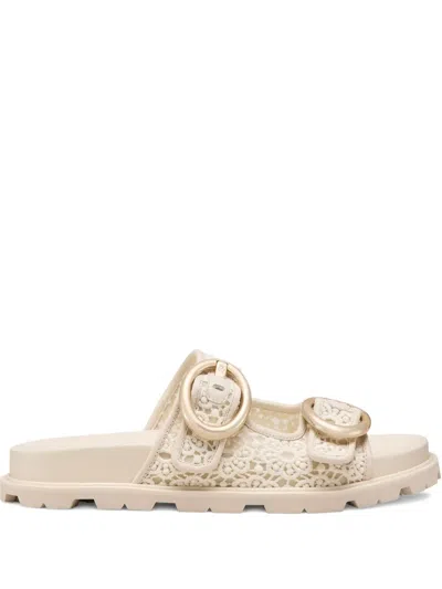 Stuart Weitzman Benni Lace Double-buckle Slide Sandals