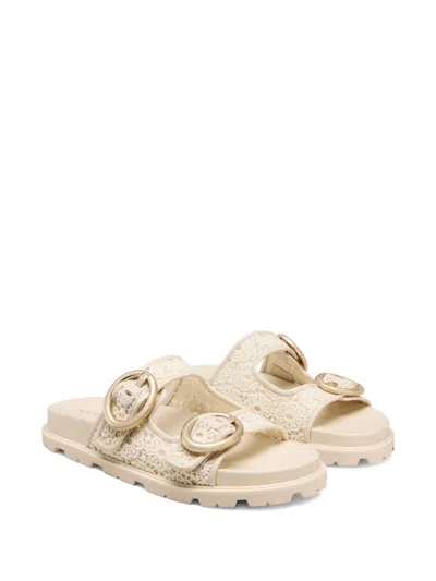 Stuart Weitzman Benni Lace Double-buckle Slide Sandals