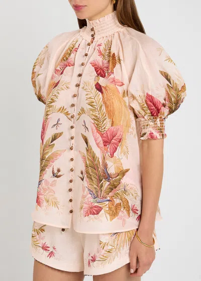 Zimmermann Ascension Billowed Ramie Shirt In Multi