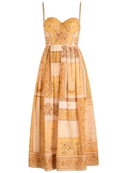 Zimmermann Lucky Corset Midi Dress Mustard Banana In Brown