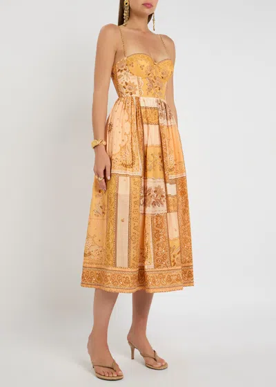 Zimmermann Lucky Corset Midi Dress Mustard Banana In Brown