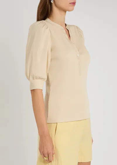 Veronica Beard Coralee Puff Sleeve Button-front Top In Neutral