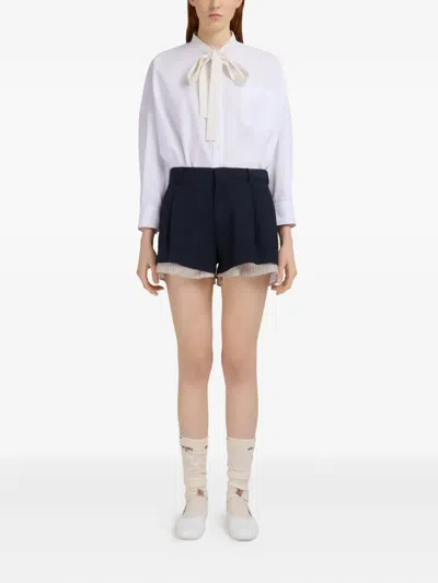 Marni Deep Blue Wool Shorts With Visible Lining