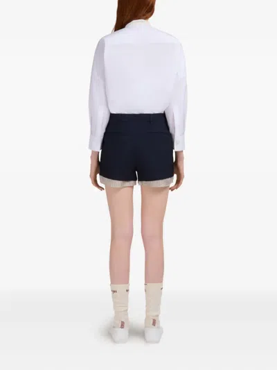 Marni Deep Blue Wool Shorts With Visible Lining