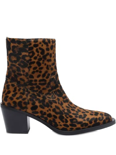 Stuart Weitzman Block Heel Animal Print Bootie In Brown