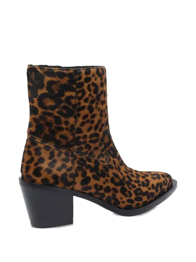 Stuart Weitzman Block Heel Animal Print Bootie In Brown
