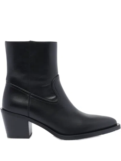 Stuart Weitzman Leather Block Heel Ankle Boots With Pointed Toe In Black