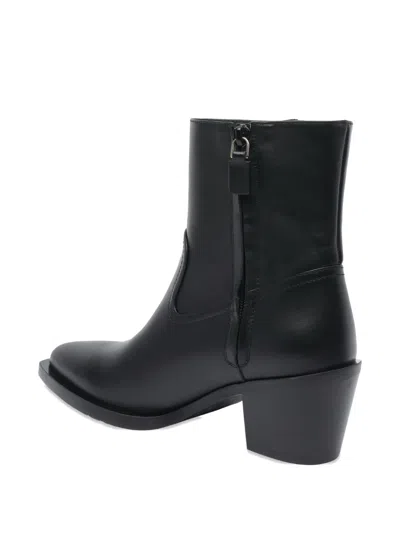 Stuart Weitzman Leather Block Heel Ankle Boots With Pointed Toe In Black