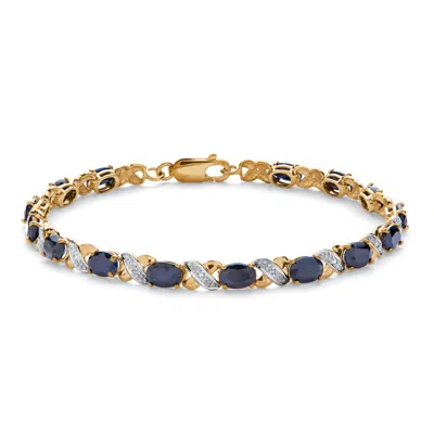 Palm Beach Jewelry 8.44 Tcw Genuine Blue Sapphire 10k Yellow Gold "x & O" Tennis Bracelet 7 1/2"