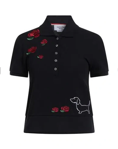 Thom Browne Embroidered Piquã© Polo In Black