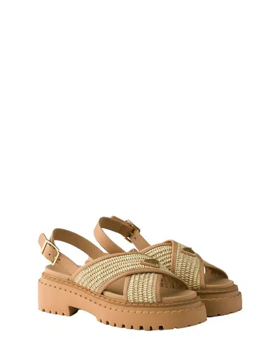 Prada Leather-raffia Crossover Platform Sandals 55