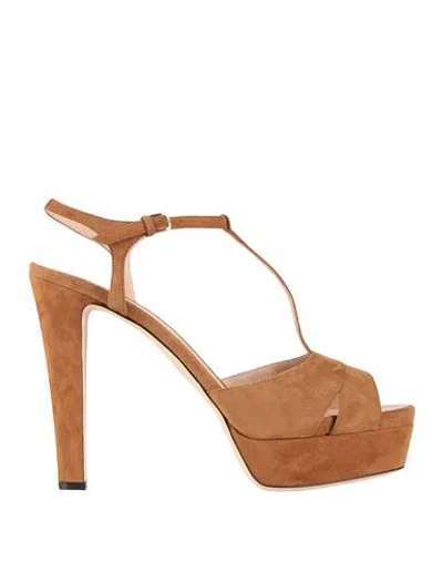 Sergio Rossi Woman Sandals Camel Size 11 Leather