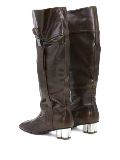 Ganni Dark Olive Knee Boots In Green