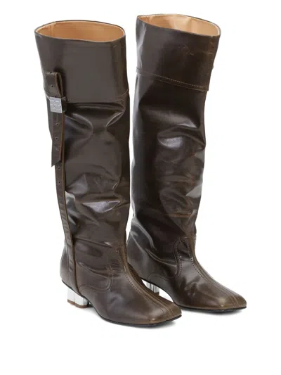 Ganni Dark Olive Knee Boots In Green