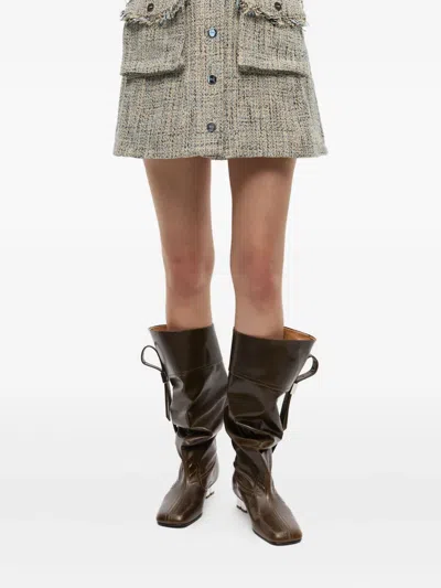 Ganni Dark Olive Knee Boots In Green