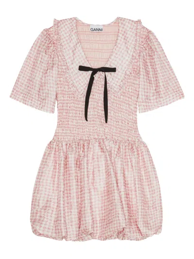 Ganni Ruffled Smocked Mini Dress