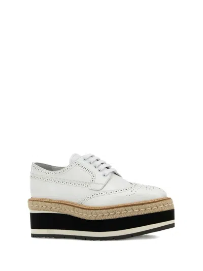 Prada Women White Leather Lace-up Shoes In Multi