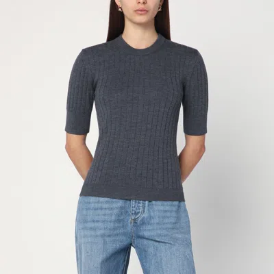Bottega Veneta Womens Anthracite Ribbed Round-neck Wool Top