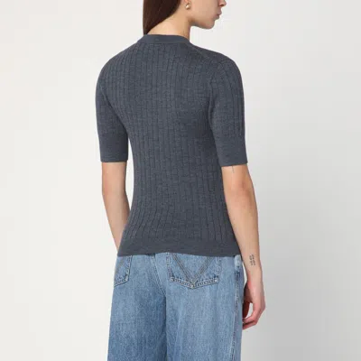Bottega Veneta Womens Anthracite Ribbed Round-neck Wool Top