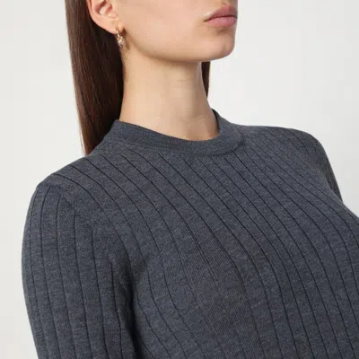 Bottega Veneta Womens Anthracite Ribbed Round-neck Wool Top