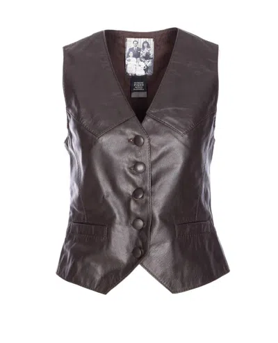 Pinko Leather Vest With V-neck And Front Pockets In Black