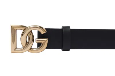 Dolce & Gabbana Lux Leather Belt With Logo Buckle In Black